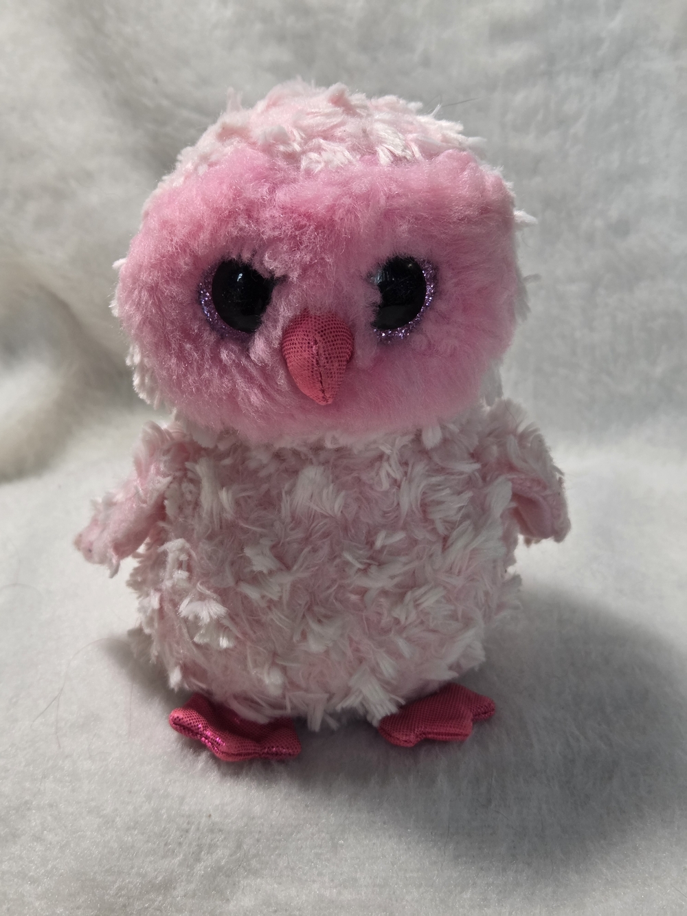 TWIGGY Ty Beanie Boos Pink Owl 6" Glitter Eyes Stuffed Toy NO HANGTAG